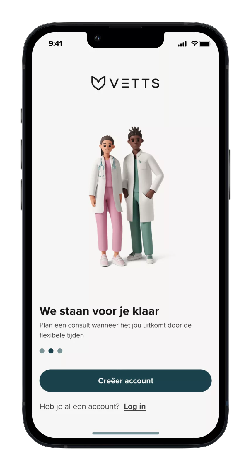 Vetts app - Onboarding scherm