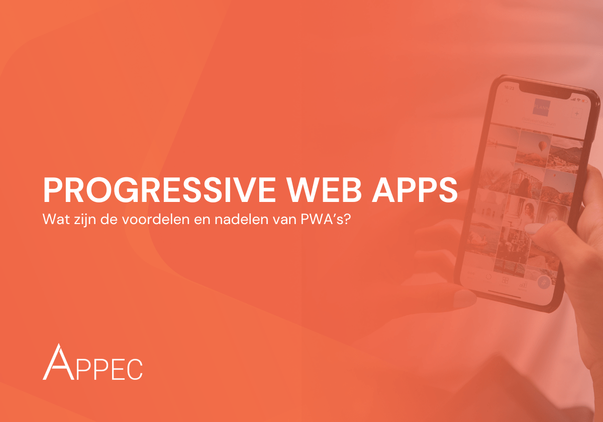Een mobiele telefoon met de term 'progressive web apps' ernaast