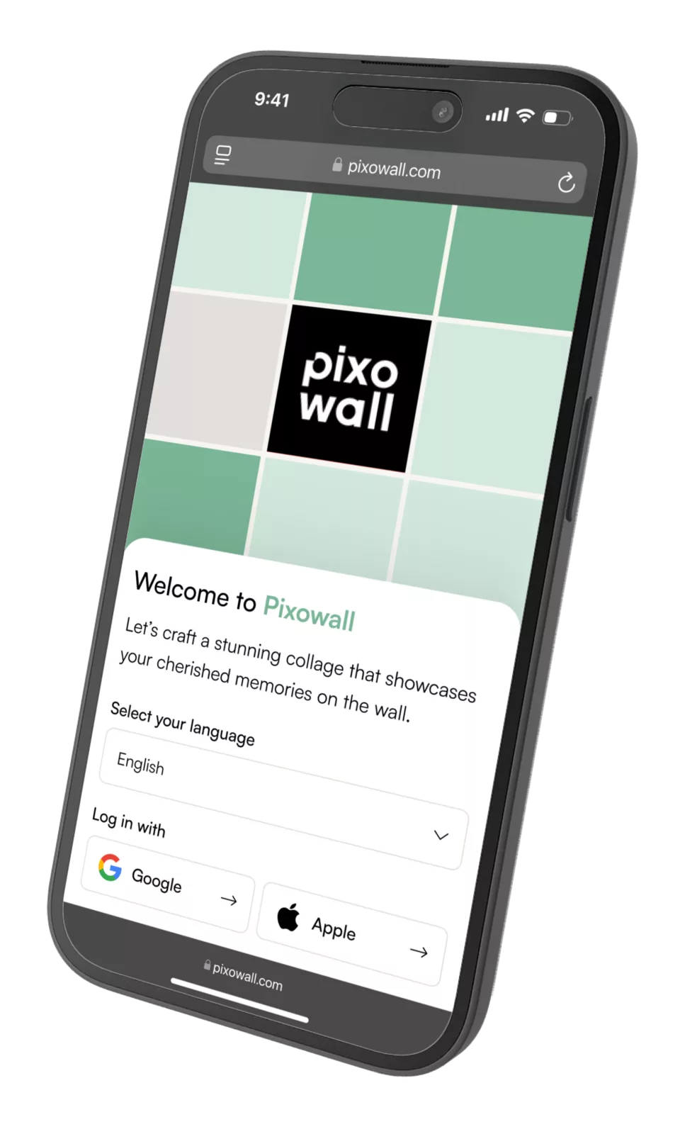 Pixowall - Login scherm