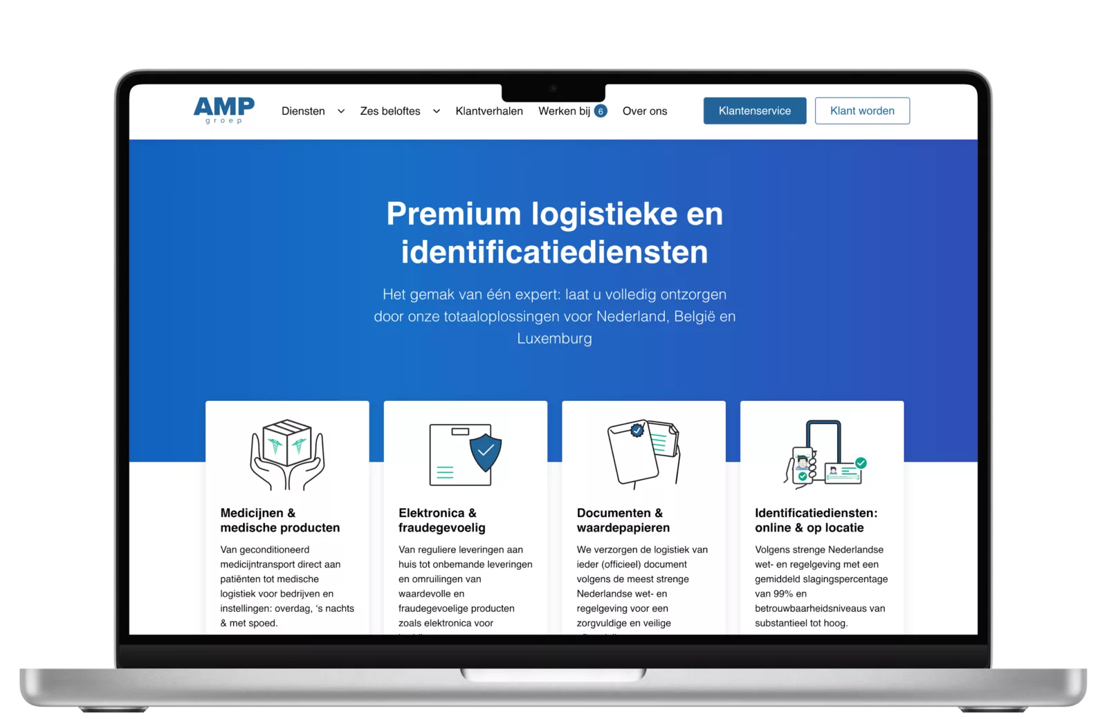 AMP Groep homepage in browser