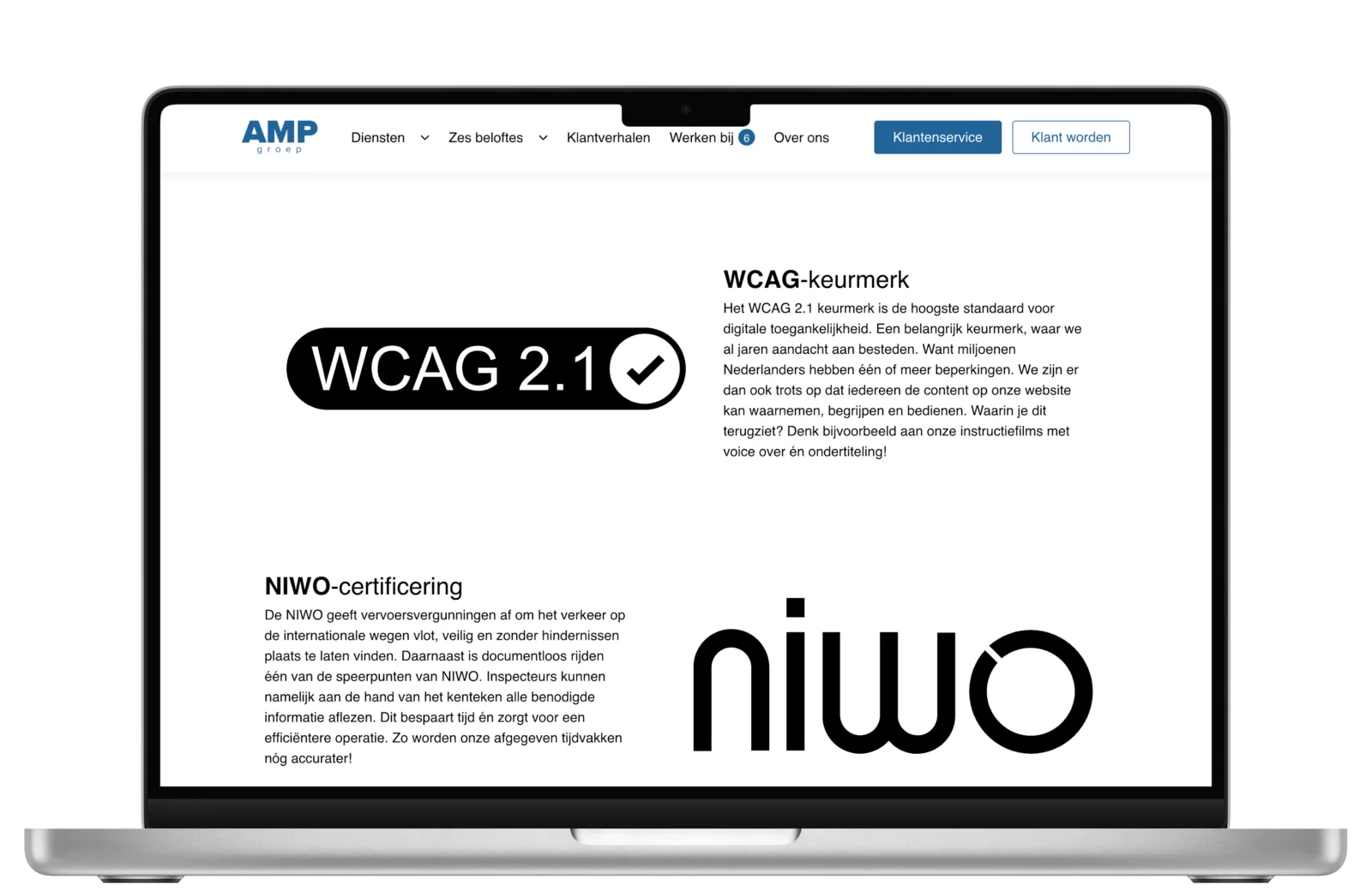Toegankelijkheidskenmerken op de AMP Groep website