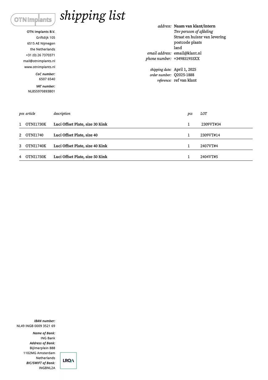 Automatisch gegenereerde shipping list
