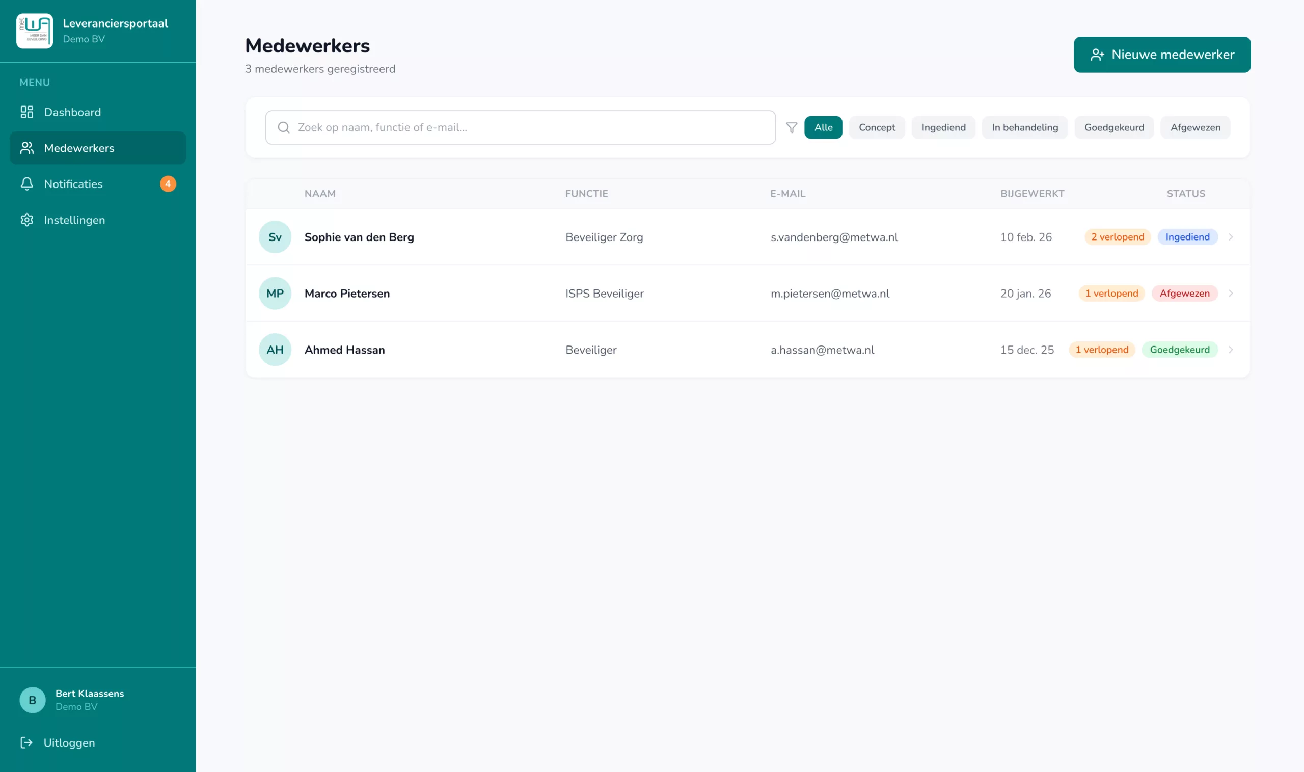 Met WA - Medewerkersoverzicht met statusfilters