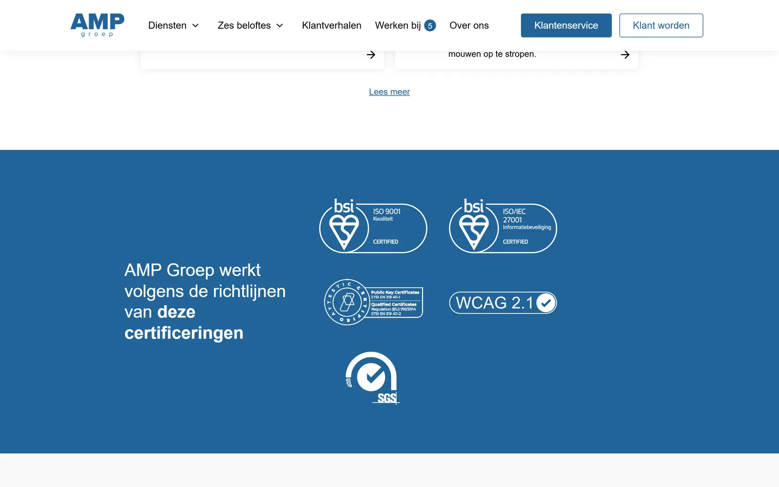 Certificeringenblok met ISO 9001, ISO 27001, eIDAS, GDP en WCAG 2.1