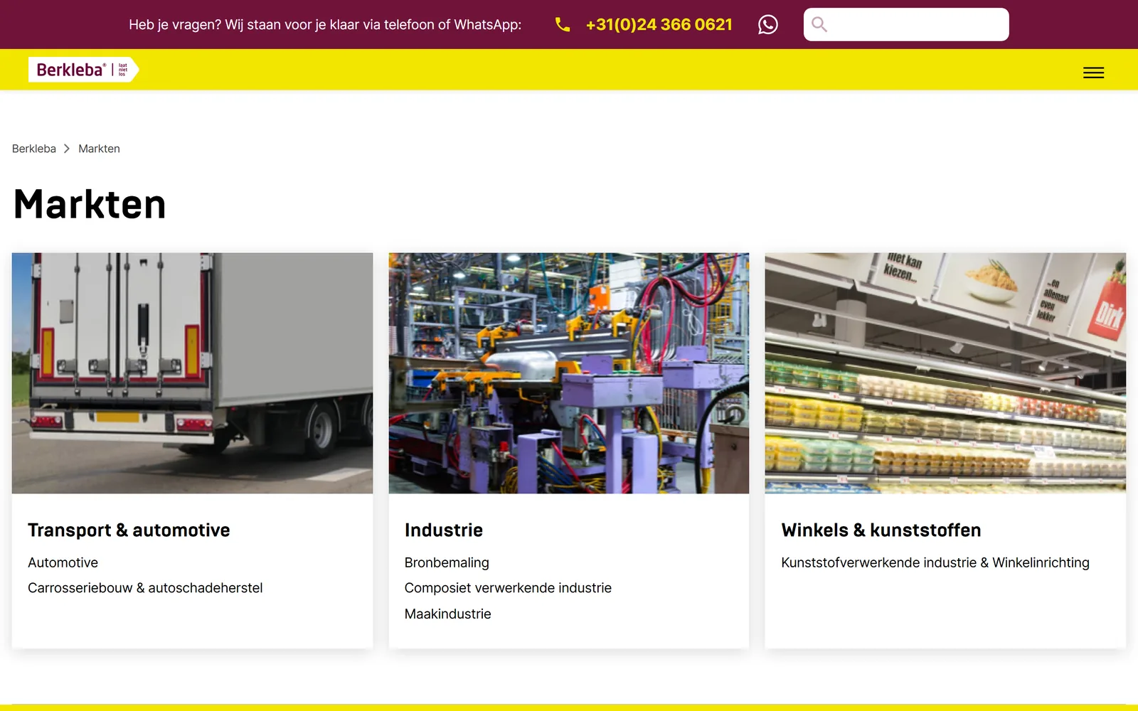 Markten: transport en automotive, industrie, winkels en kunststoffen