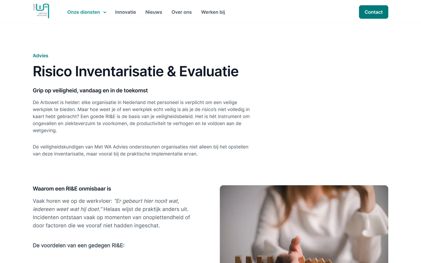 Dienstpagina Risico Inventarisatie en Evaluatie in de huisstijl van Met WA