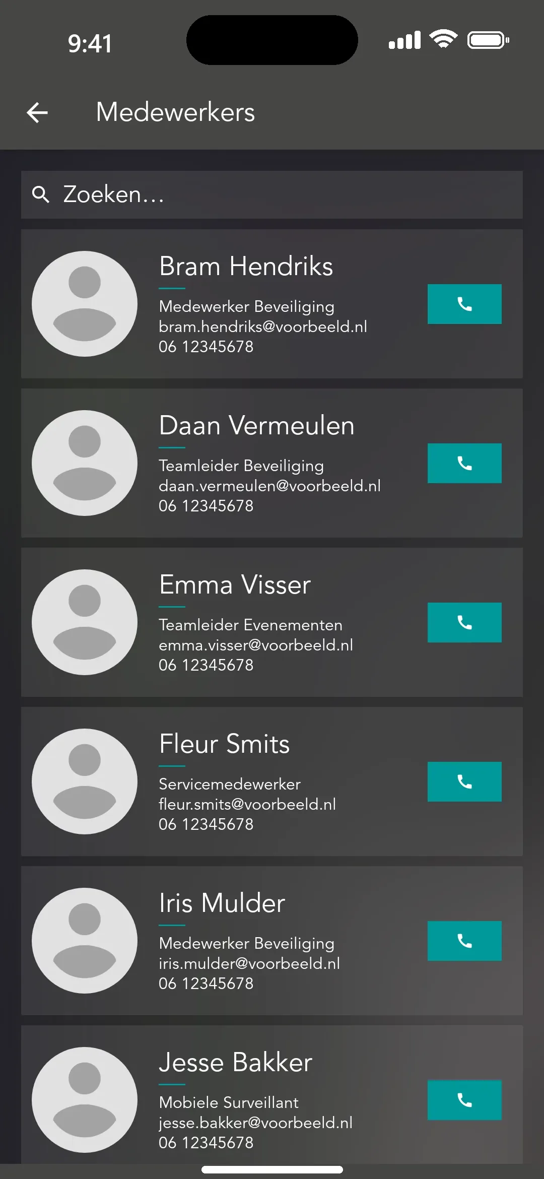 Collega's met functie en een belknop