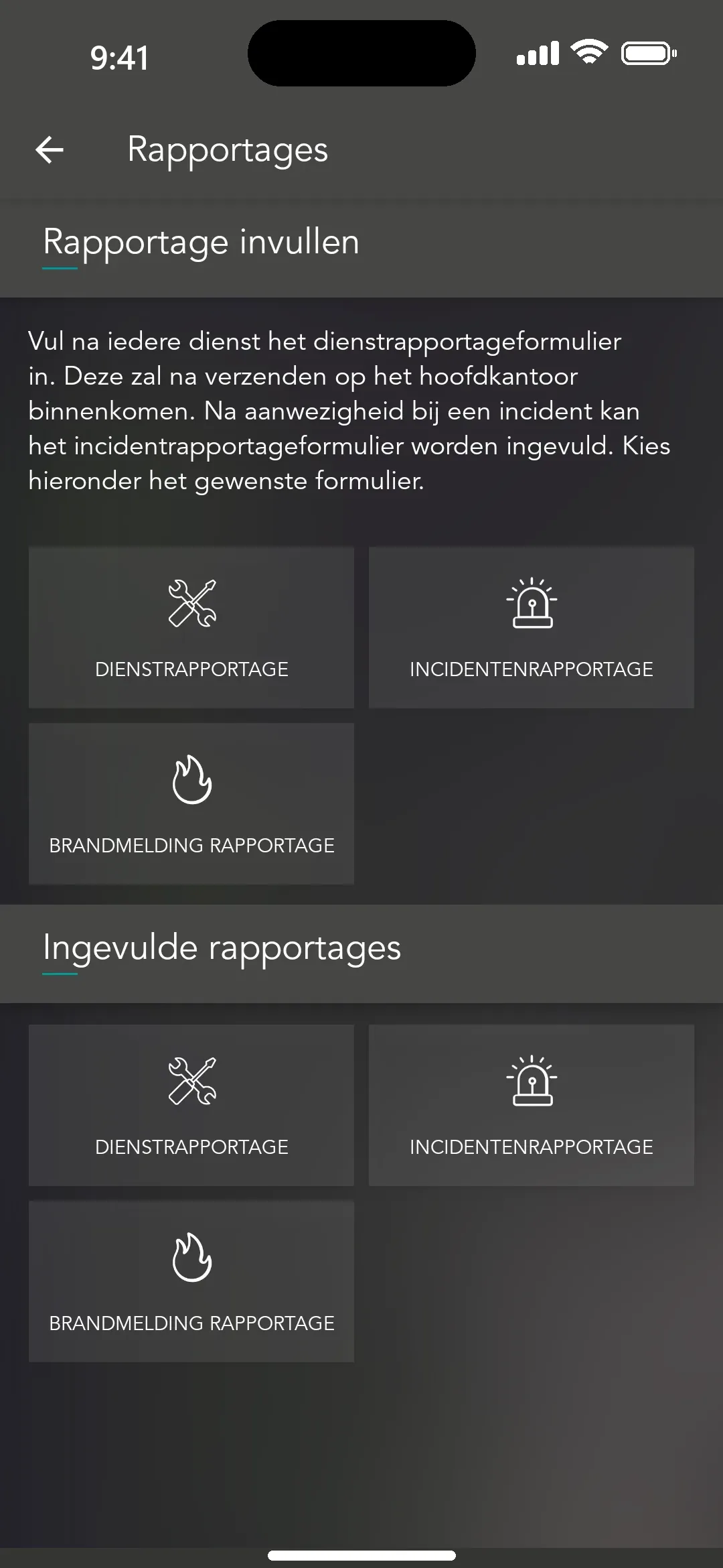 Dienst-, incident- en brandmeldingrapportages invullen