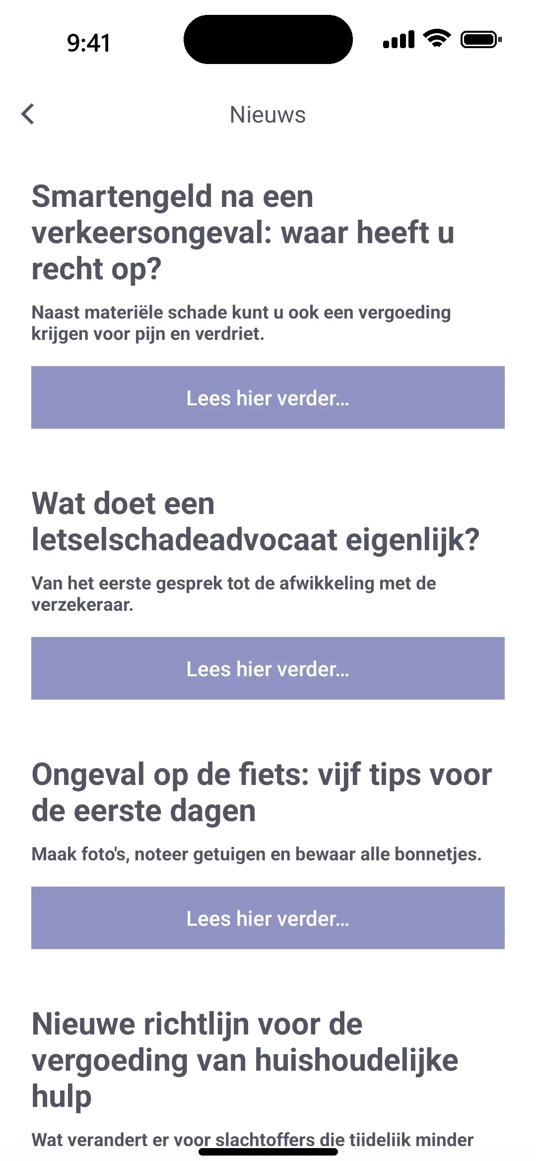 Nieuwsoverzicht met artikelen over letselschade